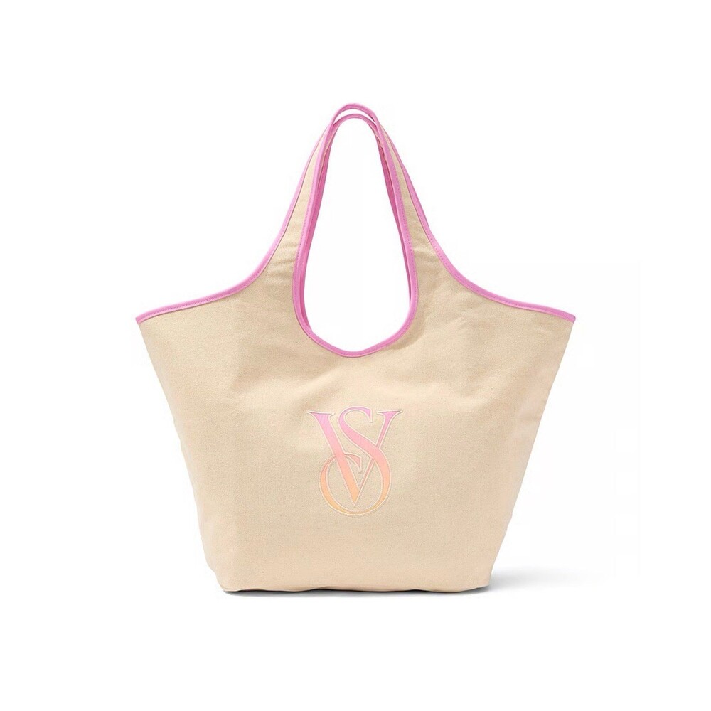 Victoria's Secret Ombré Monogram Logo Tote features hot pink trim